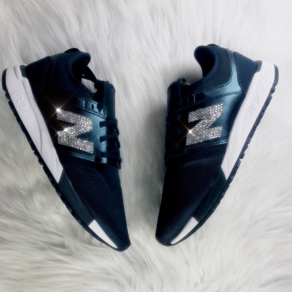 Womens size 8 New Balance sneakers bling with Swarovski crystals